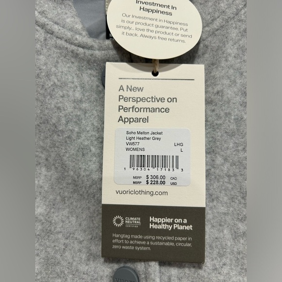Vuori Women's Large Soho Melton Jacket Light Grey NWT Synthetic Wool Sporty - Picture 4 of 9